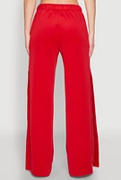 Womens Pintuck Varsity Stripe Drawstring Pants, Red,