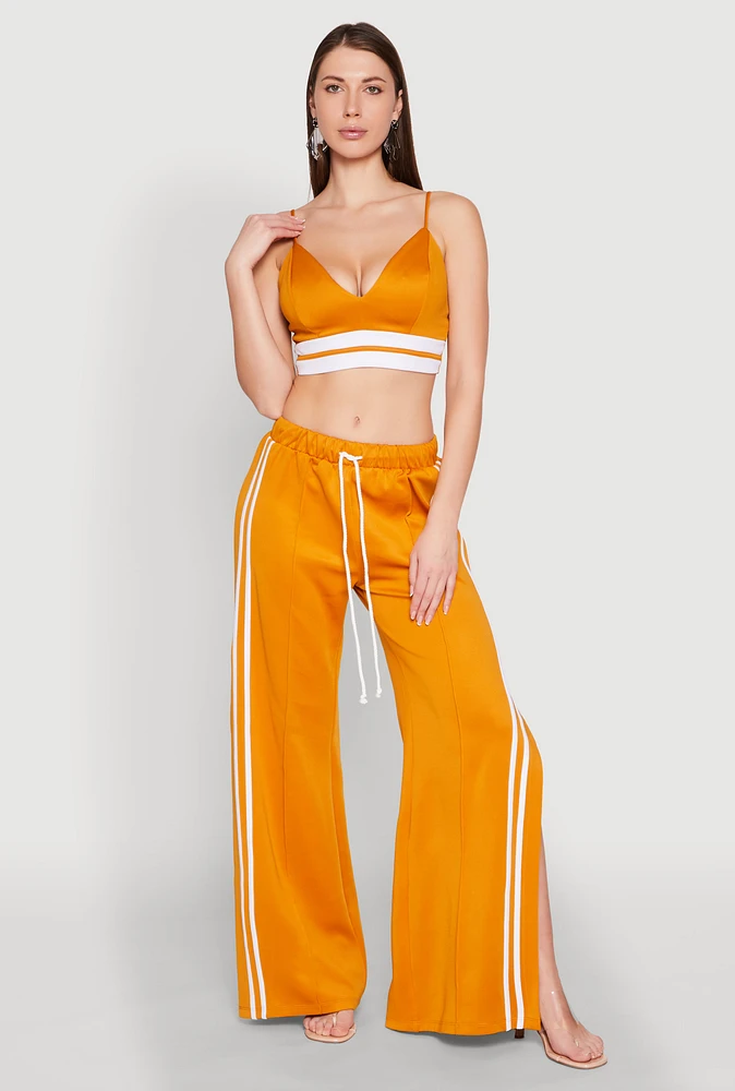 Womens Pintuck Varsity Stripe Drawstring Pants, Yellow, Size M