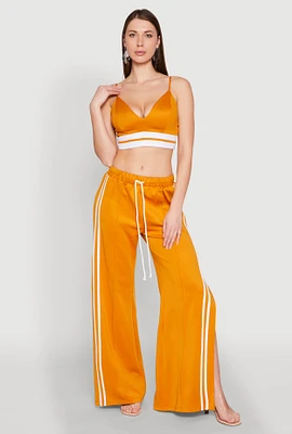 Womens Pintuck Varsity Stripe Drawstring Pants, Yellow, Size M