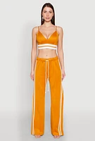 Womens Pintuck Varsity Stripe Drawstring Pants, Yellow, Size M