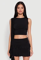 Womens Ruffle Draped Ruched Crop Top,