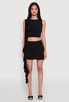 Womens Ruffle Draped Ruched Crop Top,