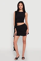 Womens Ruffle Draped Ruched Crop Top,