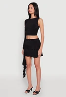 Womens Ruffle Draped Ruched Crop Top,