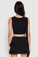 Womens Ruffle Draped Ruched Crop Top,