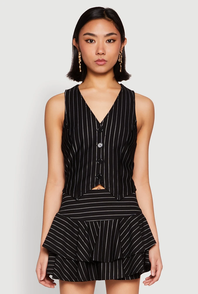 Womens Pinstripe Cropped Vest, Black, Size M