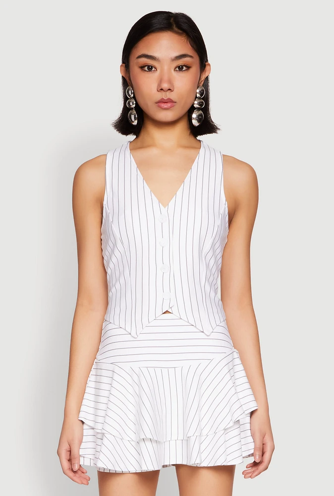 Womens Pinstripe Cropped Vest, White, Size M
