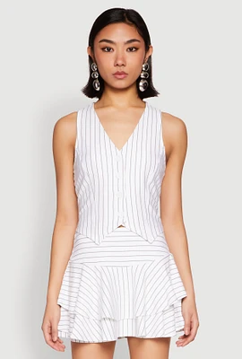 Womens Pinstripe Cropped Vest, White, Size M