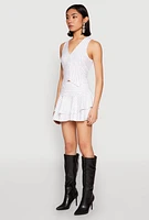 Womens Pinstripe Cropped Vest, White, Size M