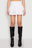 Womens Pinstripe Tiered Skort, White, Size S