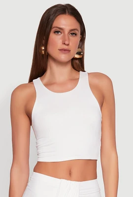 Womens Soft Knit Cropped Tank Top, White, Size XL