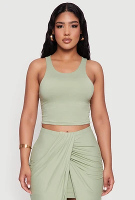 Womens Soft Knit Cropped Tank Top, Green, Size L