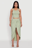 Womens Soft Knit Cropped Tank Top, Green, Size L