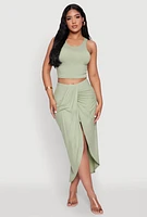 Womens Soft Knit Cropped Tank Top, Green, Size L