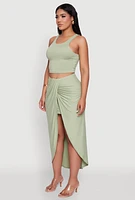 Womens Soft Knit Cropped Tank Top, Green, Size L