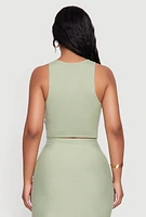 Womens Soft Knit Cropped Tank Top, Green, Size L