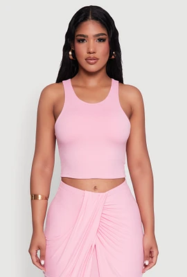 Womens Soft Knit Cropped Tank Top, Pink, Size M