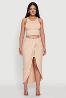 Womens Soft Knit Cropped Tank Top, Beige, Size S