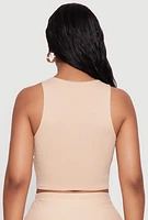 Womens Soft Knit Cropped Tank Top, Beige, Size S