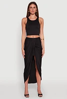 Womens Soft Knit Twisted Front High Low Maxi Skirt, M