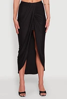 Womens Soft Knit Twisted Front High Low Maxi Skirt, M