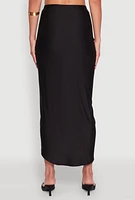 Womens Soft Knit Twisted Front High Low Maxi Skirt, M