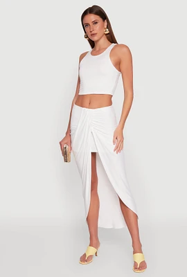Womens Soft Knit Twisted Front High Low Maxi Skirt, White, Size L