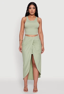 Womens Soft Knit Twisted Front High Low Maxi Skirt, XL