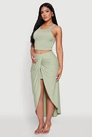 Womens Soft Knit Twisted Front High Low Maxi Skirt, XL