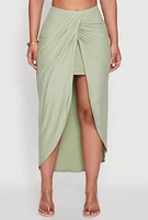 Womens Soft Knit Twisted Front High Low Maxi Skirt, XL