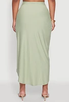 Womens Soft Knit Twisted Front High Low Maxi Skirt, XL