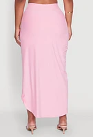 Womens Soft Knit Twisted Front High Low Maxi Skirt, Pink,