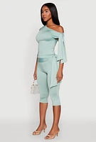 Womens Side Tie One Shoulder Top, Green,