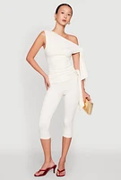 Womens Side Tie Capri Pants, White, Size M