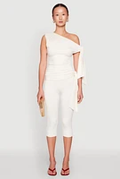 Womens Side Tie Capri Pants, White, Size M