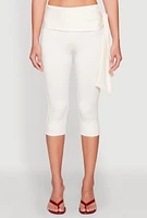 Womens Side Tie Capri Pants, White, Size M