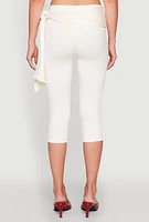 Womens Side Tie Capri Pants, White, Size M