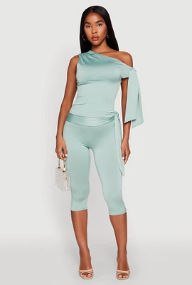 Womens Side Tie Capri Pants, Green, Size L