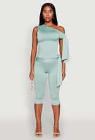 Womens Side Tie Capri Pants, Green, Size L