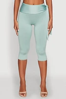 Womens Side Tie Capri Pants, Green, Size L