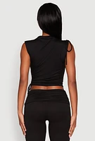 Womens Ruched Mock Neck Crop Top, Black,