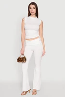 Womens Ruched Mock Neck Crop Top, White,