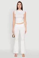 Womens Ruched Mock Neck Crop Top, White,