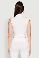 Womens Ruched Mock Neck Crop Top, White,
