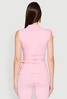 Womens Ruched Mock Neck Crop Top, Pink, Size L