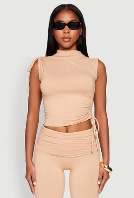 Womens Ruched Mock Neck Crop Top,