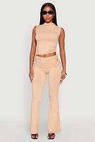 Womens Ruched Mock Neck Crop Top,