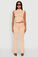 Womens Ruched Mock Neck Crop Top,