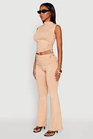 Womens Ruched Mock Neck Crop Top,