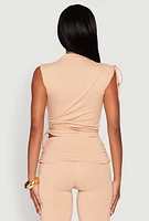 Womens Ruched Mock Neck Crop Top,